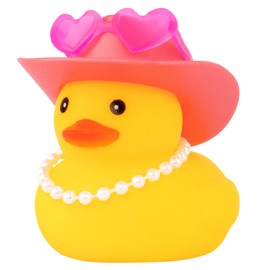 wonuu Car Dashboard Pink Cowboy Hat Rubber Ducks, Decorations Duck for Office Desk Ornament Accessories with Hat, Heart Glasses, Pearl, Rose Gold