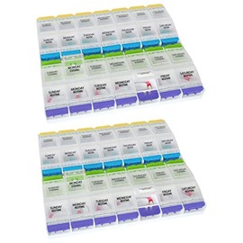 Ezy Dose Weekly (7 Day) Push Button Medtime Pill Organizer Case 4 Times a Day 3X Large Compartments, Clear Lids (3XL - 2 Pack)