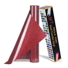 RENLITONG Red Glitter HTV Heat Transfer Vinyl Rolls 12 Inch x 5 feet Roll Iron on DIY for T-Shirt and Silhouette Easy to Cut & Weed