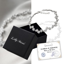 LILLY MARIE Ladies 925 Silver Crystal Flower Bracelet Adjustable Length Gift Box Bridal Jewellery, Sterling Silver, Crystal