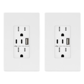 TOPGREENER 4.2A 3-Port Type C USB Outlet, 15 Amp Receptacle Plug, Charging Power Outlet with Dual Type C&A Ports, Screwless Wall Plate Included, UL Listed, TU21542AC2-WSID, White, 2 Pack