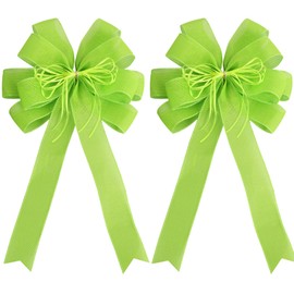 RIBBOOO 2 Pack Green Christmas Tree Bows 12x20inch Large Burlap Wreath Bow with Glitter String for Christmas Tree Topper,Home Front Door Decor,Easter Bow,St. Patrick's Day Bow