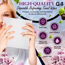 G4GADGET Luxury Disposable Refreshing Towel Wipes 6 Pack - Cherry Blossom Scent | 25cm x 25cm Towels for Hands & Face | Hot & Cold Use | Ideal for Travel, Restaurants, Hotels, & Takeaways