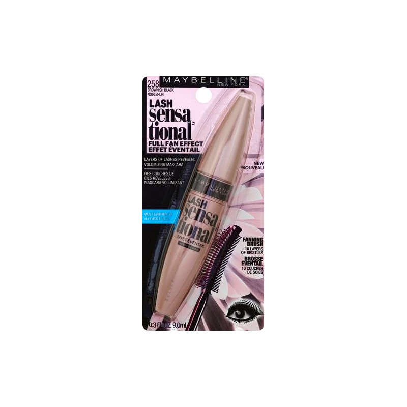 Maybelline Makeup Lash Sensational Waterproof Mascara, Brownish Black Waterproof Mascara,