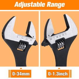 LEONTOOL 10-Inch Adjustable Spud Wrench Black Oxide Construction Wrench with SAE and Metric Scale Marked for Up to 34mm Nuts and Bolts, Alignment Holes and Tail Crowbar Features