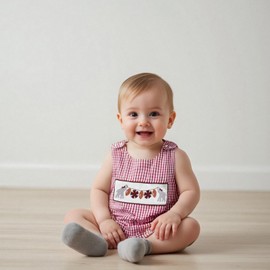 MAINESAKA Football Clothes Baby Boy Overall Bubble Romper Sleeveless Rugby Plaid Jumpsuit Bodysuit Newborn Game Day Outfit (D-Red, 0-3 Months)