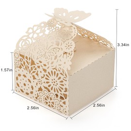 sunohyesla 50pcs Laser Cut Floral Butterfly Favor Boxes - Elegant White Gift Candy Boxes for Bridal Shower, Anniversary, Romantic Wedding Party Favors Beige White