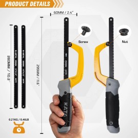 KATA Compact 10" Aluminum Frame Hacksaw with 2 Flexible Bi-Metal Blades for Wood & Me