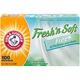 Arm & Hammer Fabric Softener Sheets, Free of Perfumes and Dyes, 100 ct