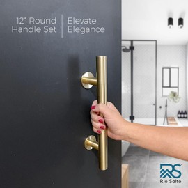 Rio Salto 12-Inch Brushed Brass Gold Barn Door Handle Kit, Closet Door Handle, Solid Aluminum Pull Handle and Flush Handle Set Heavy Duty Large Sliding Door Handles Hardware Included (1-Door Pack)