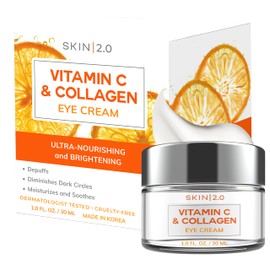 Skin 2.0 Vitamin C & Collagen Under Eye Cream for Dark Circles, Puffiness & Wrinkles – Hydrating, Firming & Restoring Radiance – Dermatologist Tested, Korean Skin Care, Vegan, Clean Beauty – 1 fl oz