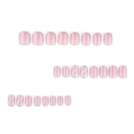 Extra Short Square Press on Nails White French Tips False Nails with Glitter Curve Design Glossy Skin Tones Fake Nails Press ons Full Cover White Lines Stick on Nails for Women Girls Manicure 24Pcs