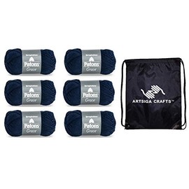 Patons Grace Navy 246062-62110 (6-Pack - Same Dye Lot) DK Light Worsted #3 Cotton Yarn for Crocheting and Knitting with Project Bag