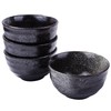 Swlthwen Japanese Porcelain Rice Bowl Set of 4, Black Ceramic
