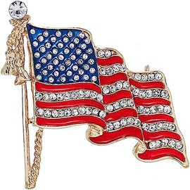 USA Flag Lapel Pin Cute Rhinestone Painting Oil Enamel Brooch Crystal Flagpole Bag Clothes Fashion Jewelry American Flag Badge (gold)