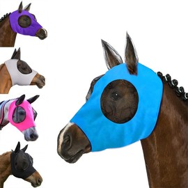 3 Pcs Horse Fly Mask with Ears Protection, Breathable Elastic Fabric Horse Full Face Coverage Mask with Eyes Protection and UV Sunlight Protection for Average Medium/Large Size Adult Horses (3 PCS)