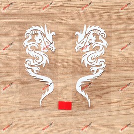 Chinese Dragon Decal Vinyl Sticker - Mirror Images Reversed - Pair White 4 Inches - Style A Die Cut No Background