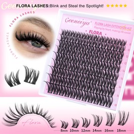 Geeneiya FLORA Lash Clusters, 8-18MM Wispy Eyelash Clusters, Natural Cluster Lashes for Beginners, Waterproof Cluster Eyelash Extensions DIY Lashes (Not Kit)