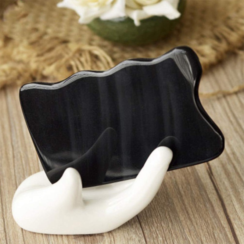 HEALLILY Black Wavy Gua Sha Board Massage Scraper Plates Natural