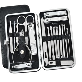 19 Piezas Set Manicura Y Pedicura Acero Inoxidable Multifunción,Set de Manicura pedicura, alicate,cortauñas,punto negro, limas para Uñas, Pinzas para cejas.