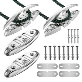 METRAXION Boat Cleat, 5 Inch Marine Grade 316 Stainless Steel Folding Flip-Up Dock Cleat for Boat, Kayak, Docking & Mooring, Heavy Duty Rope Cleat with Fasteners (4 Pack)