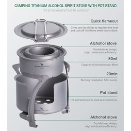 Boundless Voyage Camping Titanium Alcohol Spirit Stove with Fire Cover Outdoor Backpacking Wood Furnace Burner with Pot Stand (Both)