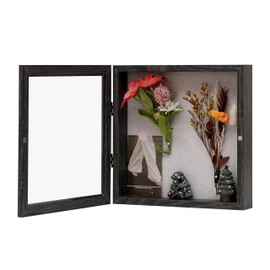 DEMAIKE 10x10 Shadow Box Frame with Linen Back, Wood Glass Display Case for Medals, Photos, Memorabilia, Awards - Pins Included- Charcoal
