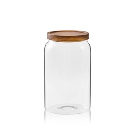 Sweejar Large Glass Candy Jars with Wooden Lids, 1 Gallon Glass Jar with Lid, Sugar/Flour Storage Containers, Big Glass Canisters with Airtight Lid, 1 Pack, Hand Lid