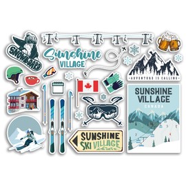 A5 Sticker Sheet Sunshine Village Vinyl Stickers - Canada Canadian Ski Resort Mountains Snowboard Holiday Flag Travel Alps Winter Snow Sports Luggage Scrapbooking #79040