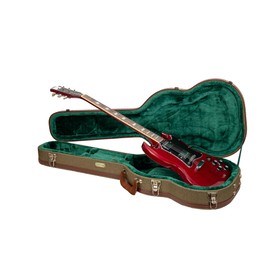 Crossrock Master Series - Wooden SG Electric Guitar Case - Security Lock, Genuine Leather Handle, Reinforced Hardware, Metal Feet, Storage Space- Olive Green Tweed (CRW720SGOG)