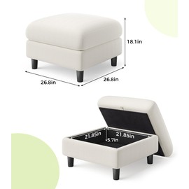 Welzona Teddy Storage Ottoman, 26.7" Large Living Room Ottoman, All-Wood Coffee Table Ottomans with Storage, Tool-Free Setup Ottomans for Living Room, Bench for Bedroom, Beige