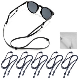 Glasses Strap - Premium ECO Leather Eye Glass String Strap - Eyeglass Chain for Women Men - Eye Glass Accessory Chain Around Neck - Eyeglass Retainer 5 Cords