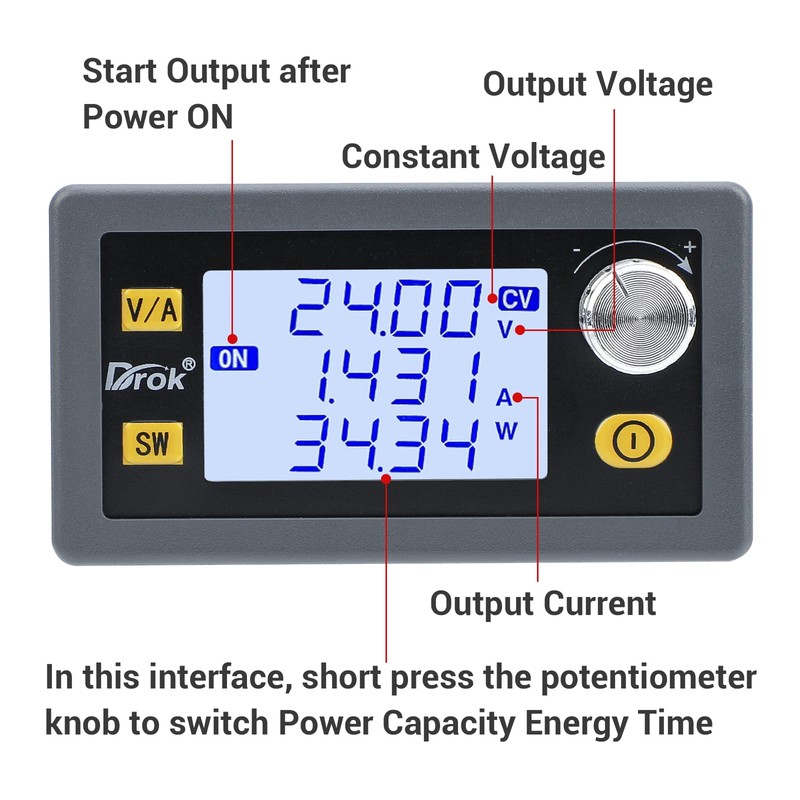DROK Buck Boost Converter, DC 5.0-30V to 0.6-30V 4A 35W