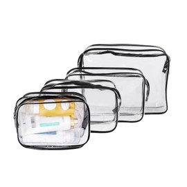AIMALL 4PCS PVC Toiletry Bag Clear Transparent Plastic Travel Cosmetic Make Up Zipper