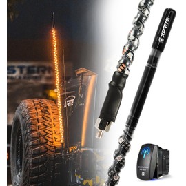 Xprite GMRS Radio Antenna with 4FT Amber LED Whip Light, Safety Flexible LED Antenna Lighted Whips w/Rocker Switch Compatible with Jeeps SUVs 4x4 Off-Road Vehicles Pickup Trucks RVs and Campers