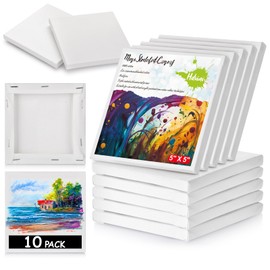 10PCS Mini Canvases for Painting – 5 x 5 in Bulk Small Square Stretched Canvases, 2/5 in Thick Blank Canvas for Students, Art Supplies, School & Home Crafts