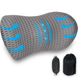 Dexspoeny Lumbar Support Pillow with Black Eye Mask,Lumbar Support Pillow for Car,Lumbar Support Pillow for Office Chair,Lower Back Support Pillow,Chair Back Support,Lumbar Pillow for Bed-Gray