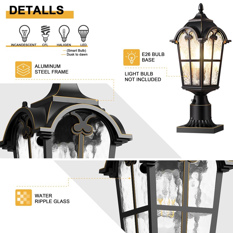 Slypadan Dusk to Dawn Outdoor Post Lights,Black Waterproof Lamp Post