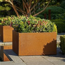Corten Steel Square Planter Rust Color Outdoor Modern Minimalist Flower Pot for Garden Green Plantscolor: Rust, Size: 300*406*910