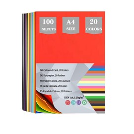 100 Sheets of Coloured Paper A4 Colourful Paper A4 Craft Paper 120 g/m² 20 Colours Paper Coloured Paper Set for DIY Origami and Craft Projects