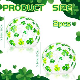 2 Pcs St Patrick's Day Decorations Lighted Glass Ball Tabletop Decor Crackle LED Glass Orb Night Light with Clover Pattern Sphere Table Lamp for Indoor Living Room Bedroom Office Table Decor Gift