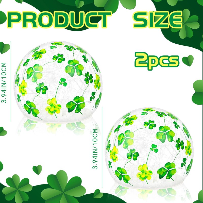 2 Pcs St Patrick's Day Decorations Lighted Glass Ball Tabletop