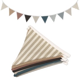 XYDEG Neutral Boho Pennant Banner Fabric Garland, Vintage Toddler Boy Room Decor, Beige Brown Dusty Blue Striped Wall Hanging Bunting Flags for Nursery Decor Kids Bedroom Playroom Classroom