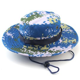 Unimango Outdoors Large Brimmed Fishing Hats SUN UV Protection Quick Drying Bucket Hat Beanie Cap for Hiking Camping Traveling (Blue Digital Camouflage)