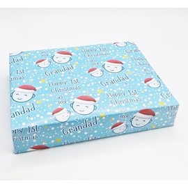2 Sheets Cute Faces Happy 1st Christmas As My Grandad Wrapping paper First Christmas Grandfather Blue Family Relation Giftwrap (PA)