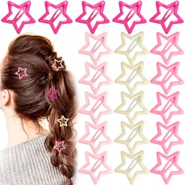 Mxxipp 20pcs Star Hair Clips for Women, Non-Slip Metal Star Snap Barrette, Y2K Hairstyle Accessories for Women Thick Thin Fine Straight Curly Long Short Hair- Beige & Light Pink & Dark Pink & Rose Red
