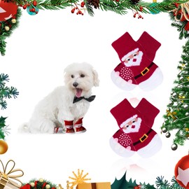 4 Pieces Christmas Dog Socks Paws Stop Licking Santa Anti Slip Dog Grip Socks Paw Protectors Claw Socks Prevent Scratching Strong Traction Prevent Scratching Adjustable Strap for Puppy Dogs Floor (S)