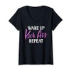 Womens Wake up Kicks Ass Repeat Arrogant V-Neck T-Shirt