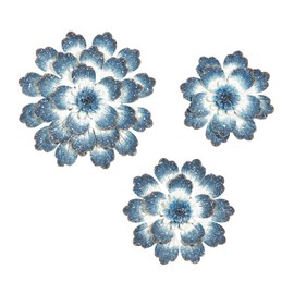 Deco 79 Metal Floral Home Wall Decor Wall Sculpture, Set of 3 Wall Art 18", 12", 11"H, Blue