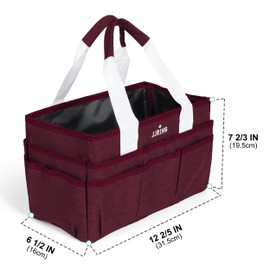 JJRING Craft Organizer Tote Bag, Art Storage Caddy with Multiple Pockets, Dark Red Sewing Bag for Art, Craft, Scrapbooking, School, Medical, and Office
